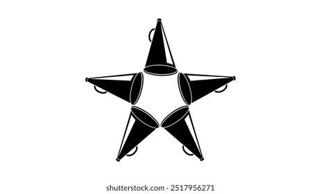 star from megaphones, promoted brand product, black isolated silhouette