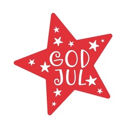 Star With Merry Christmas Lettering In Swedish (God Jul). Vector Illustration