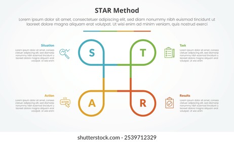 STAR method infographic concept for slide presentation with creative circle line circular cycle with 4 point list with flat style vector
