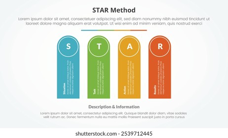 STAR method infographic concept for slide presentation with round rectangle shape vertical with 4 point list with flat style vector