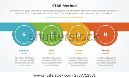STAR method infographic concept for slide presentation with circle whistle shape horizontal with 4 point list with flat style vector