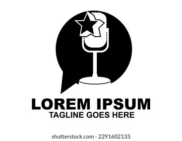 star microphone logo. podcast audio music Black and white Icons Vector Illustrations