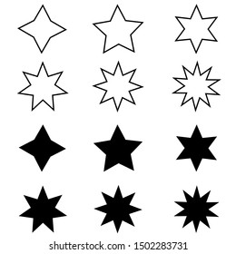 Iconos vectoriales mínimos de estrella aislados en fondo blanco. Símbolo de calificación en estilo plano de moda para diseño web, medios sociales, infografía o aplicación.