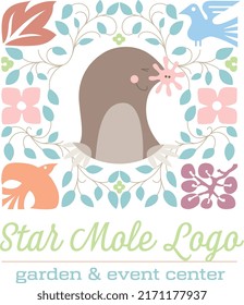 Star Mole Logo with Nature Boarder Mid Century