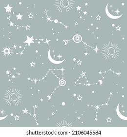 Star and moon in boho style seamless pattern. Starry sky. Vector  illustration