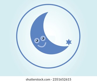 Star moon cartoon drawing with smile face