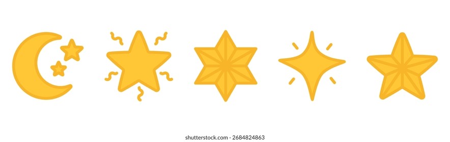 Stern und Mond Flache Vektorsymbole