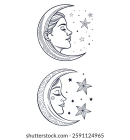 Star Moon girl Vector Design 