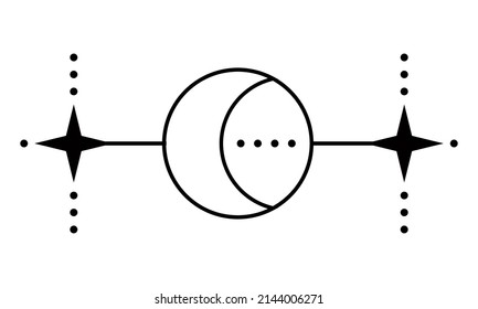 The star and moon in graphic design. Simple minimalistic style. Universal use. Black objects isolated on white background.