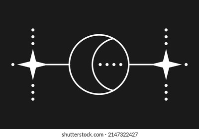 The star and moon in graphic design. Simple minimalistic style. Universal use. White objects isolated on black background.