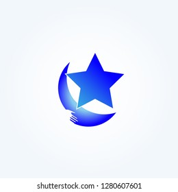 Star moon with Hand logo design  templates, vector logo for business corporate, elements, illustration
