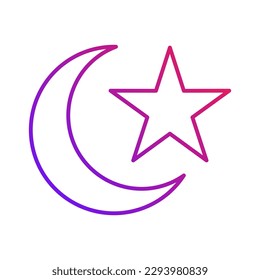star and moon islamic gradient outline icon vector illustration