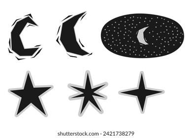 Star and moon night sky cordel style woodcut xylo