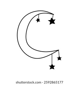 Star and Moon Outline Icon vector illustration. Islam Symbol isolated