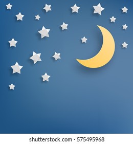 Star And Moon Paper Art Style Vector Illustration