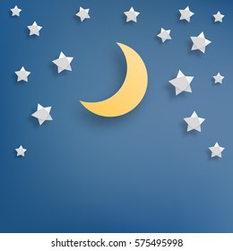 Star and moon paper art style vector illustration