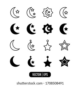 Star and Moon Ramadhan icon set. Isolated on white background.
