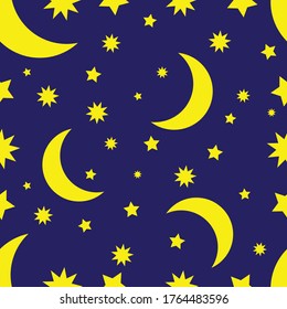 star and moon seamless pattern with a blue navy background