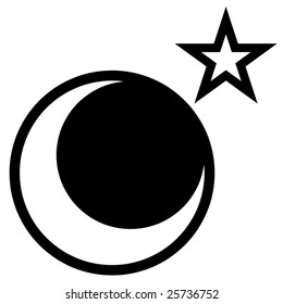 A star and moon vector drawing isolated over white.