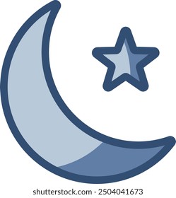 star moon vector icon transparent background. replaceable blue color design