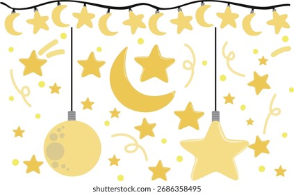 lâmpadas de estrela e em forma de lua e lâmpadas de evento