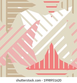 Star. A mosaic of striped geometric figures. Seamless pattern. Design with manual hatching. Textile. Ethnic boho ornament. Vector illustration for web design or print.