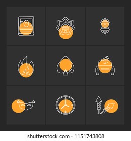 star  mosque  mandala  fire  car spade mask  carnival  clock  time  direction  icon vector design  flat  collection style creative  icons
