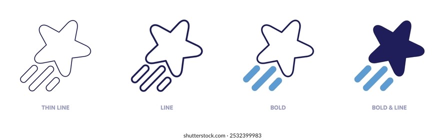 Ícone de movimento de estrela em 4 estilos diferentes. Linha fina, Linha, Negrito e Linha Negrito. Estilo duotônico. Traçado editável.