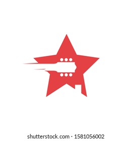 Star Music House Vector Logo Design. A Music Shop Logo with a Guitar Silhouette.	