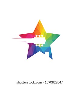 Star Music House Vector Logo Design. A Music Shop Logo with a Guitar Silhouette.	