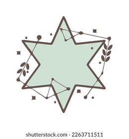 Star nature geometric frames with leaves made from lines and dots in hand drawn style.