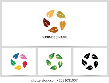 Star Negative Space Colorful Different Shade Leaf Logo Design