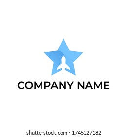 Estrella con espacio negativo de la plantilla de diseño del logotipo del plano con color azul. Bien por su negocio, empresa, empresa
