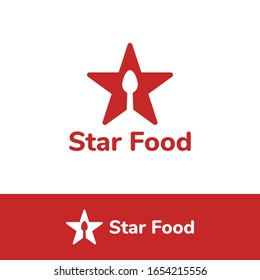 Star with negative spoon logo - simple and flat logo design template for restaurant, coffee shop