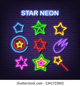 star neon icons, vector neon glow on dark background