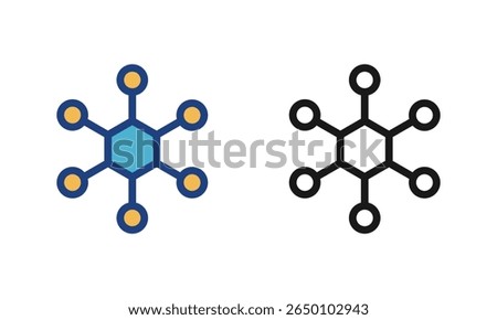 Star Network Topology, Molecular Structure Icons, IT Network Communication Technology Icon.