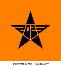 The star with new year date. Abstract vector design element. 2023 - Happy new year.