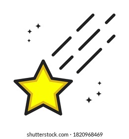 Star Night Icon Cartoon Filled Line Style. Stars Space Antenna Astronomy Logo Vector Illustration. Space Elements Star And Meteor