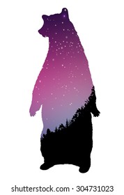 Star night in mountain background with big bear silhouette. Great for your design.