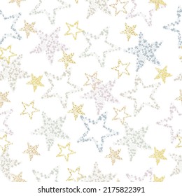 Star Night Seamless Pattern Template Baby Children Kids Seamless Pattern On A White Background With Stars Of Different Sizes And Colors.