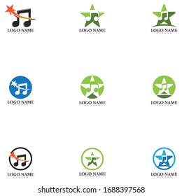  Star Note Music Icon Logo Design Template
