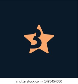 Star with number 3 inside. Vector logo
