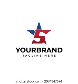 Star with number 5 logo design vector with blue star. star logo design concept template