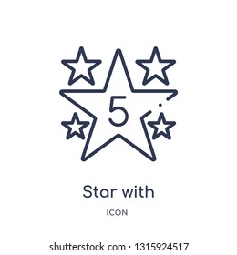 star with number five icon from shapes outline collection. Thin line star with number five icon isolated on white background.