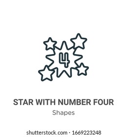 Stern mit Nummer vier Umriss-Vektorillustration-Symbol. Dünner schwarzer Stern mit Nummer-4-Symbol, einfache flache Vektorillustration-Elementgrafik aus bearbeitbaren Formen Konzept einzeln auf weißem Hintergrund
