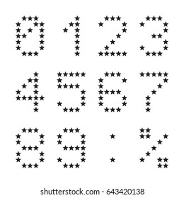 Star numbers, black isolated on white background, vector illustration.