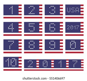 Star numbers on USA flag, isolated on white background, vector illustration.