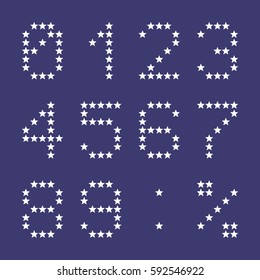 Star numbers, white isolated on blue background, vector illustration.