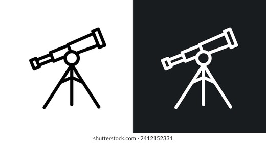 Star Observation line icon. Observatory and space viewing scope icon in black and white color.