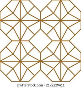 Star and octagon shapes repeating geometric tile pattern in gold color outline, vector illustration